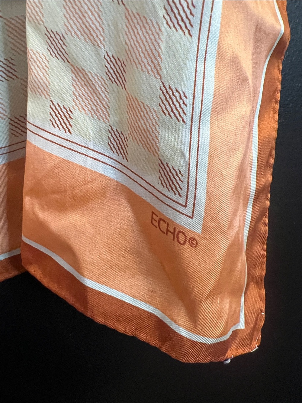 ECHO Checkered Orange Border Patterned Satin Scarf - Picture 3 of 3